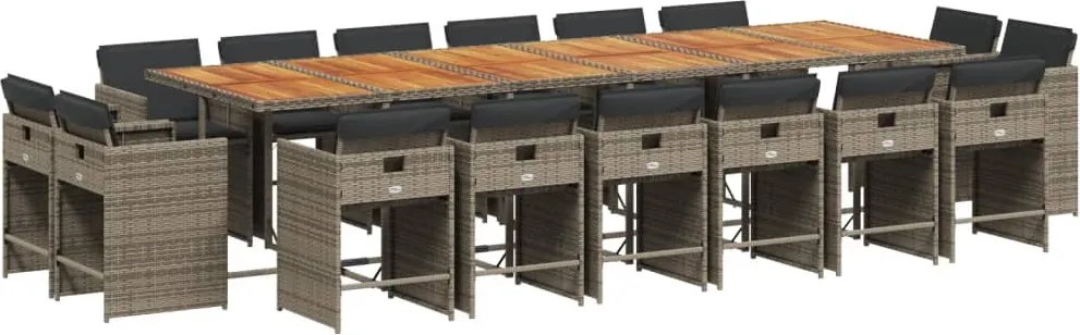 vidaXL Set mobilier de grădină cu perne, 17 piese, gri, poliratan