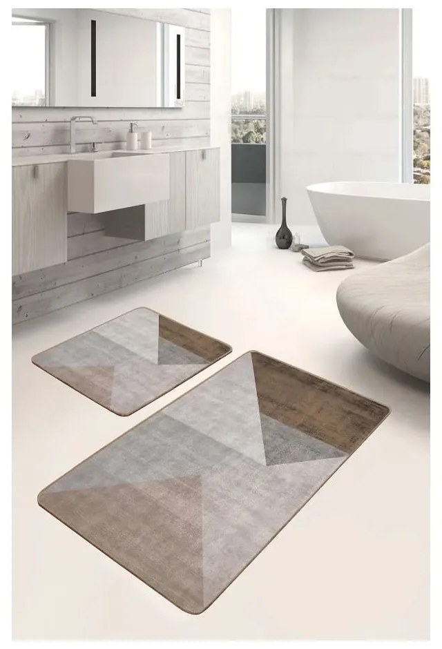 Covorașe de baie gri-maro 2 buc. din catifea 60x100 cm – Mila Home