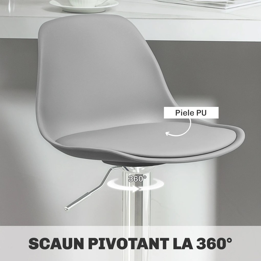 Homcom Set 2 Scaune Bar – Reglabile, Cu Spatar si Pivotante | Aosom Romania