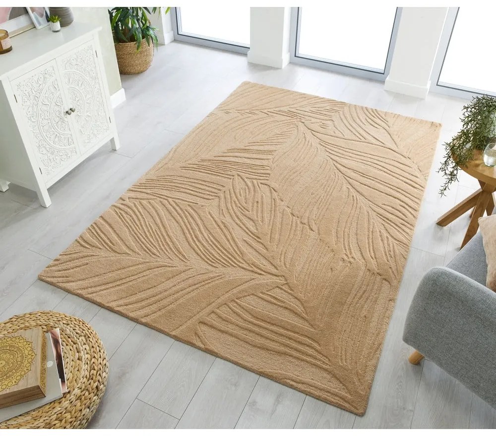 Covor din lână Flair Rugs Lino Leaf, 120 x 170 cm, maro deschis