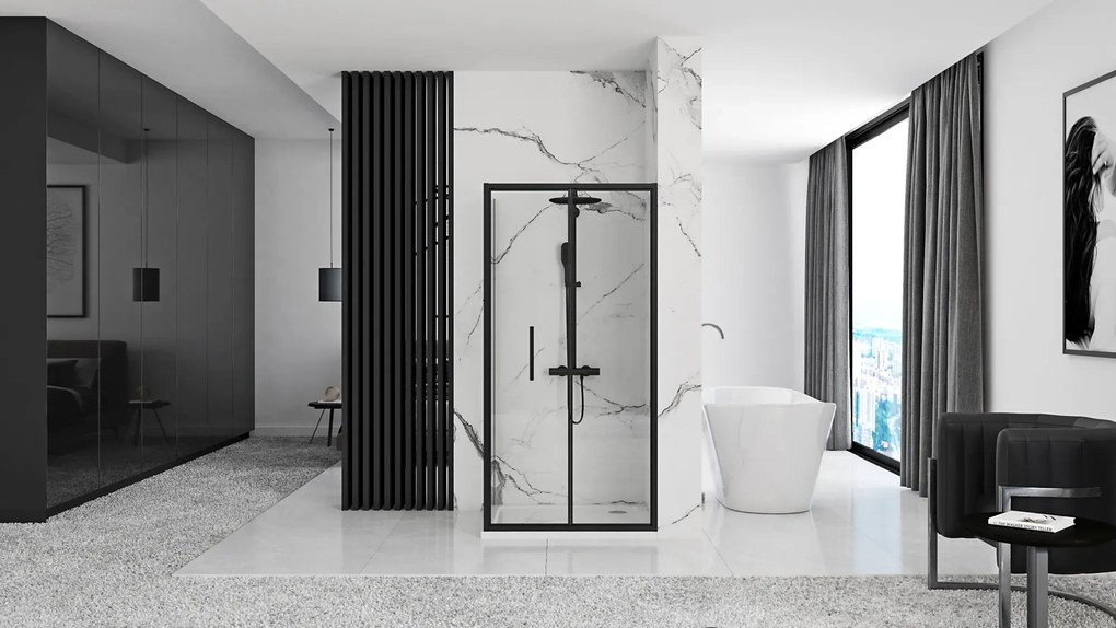 Cabina dus de colt Rapid Fold Negru 90x100cm, Rea