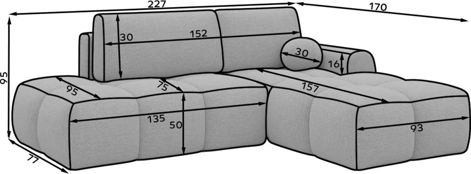 Colțar Vittario extensibil, 227x170x95 cm, orientare dreapta – Royal 05