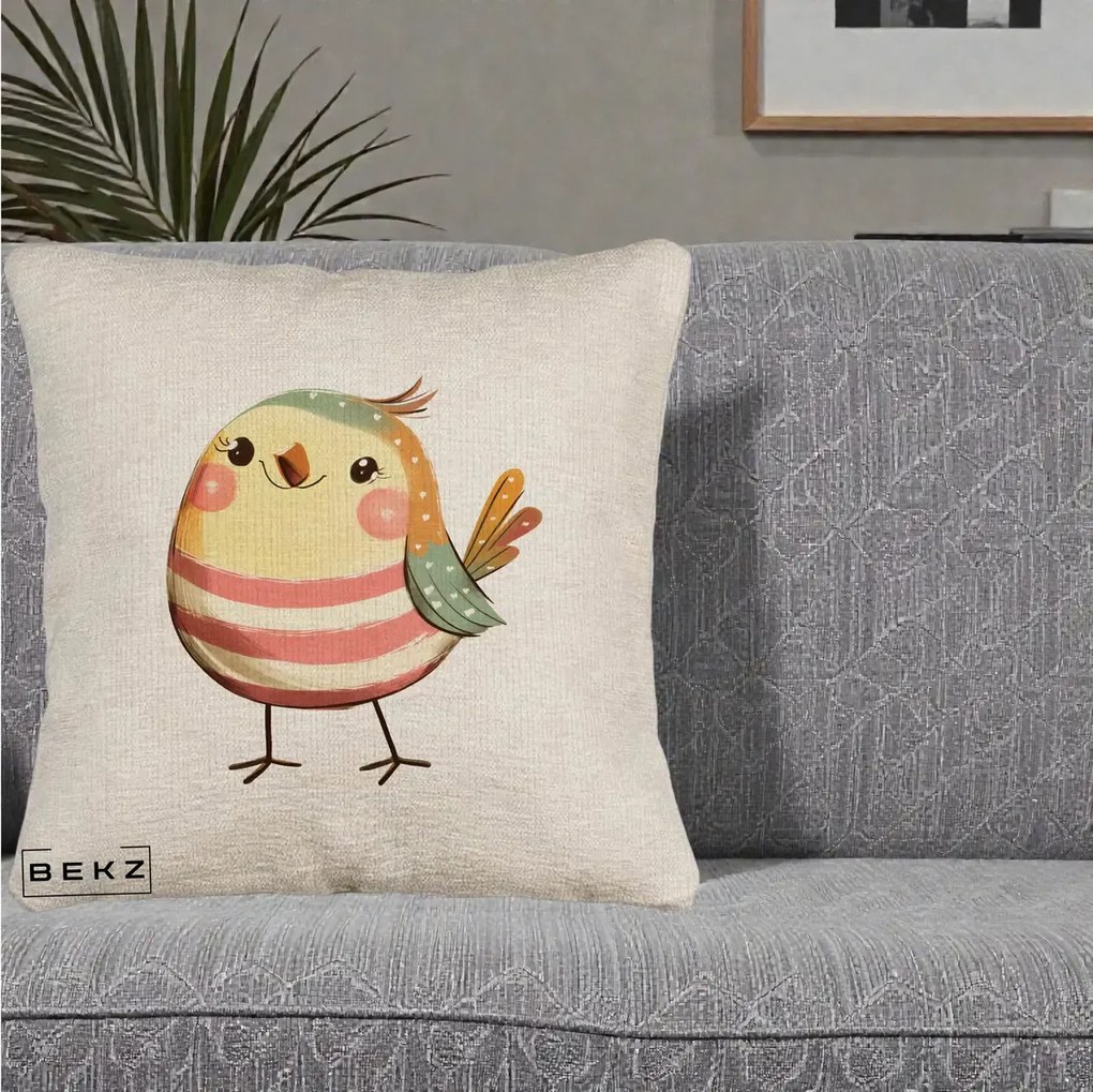 Perna Decorativa Pui Kawaii Pastel Dungat, 40x40 cm, Bej Canapea, Husa Detasabila, Perna Inclusa, BEKZ®