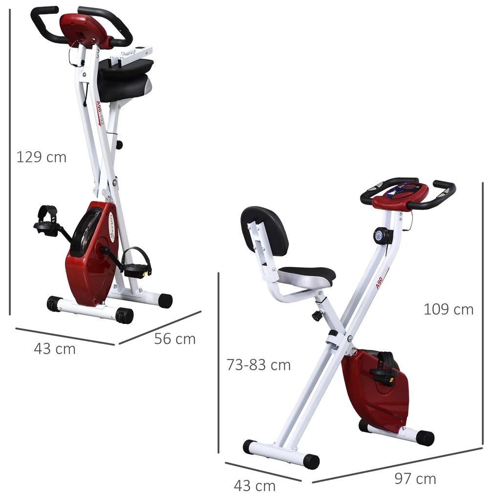 HOMCOM Bicicletă Pliabilă Soozier, 5 Pozitii Reglabile, 8 Nivele Rezistență Magnetică, 43x97x109 cm, Roşu | Aosom Romania
