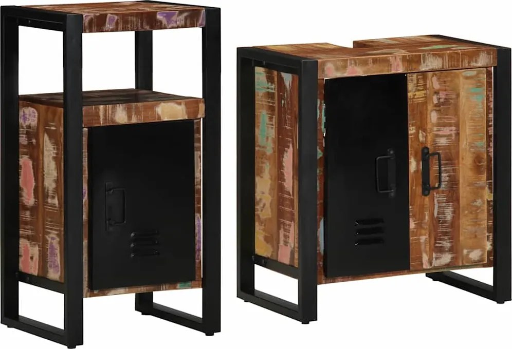 vidaXL Set de mobilier pentru baie cu raft 2 pcs Lemn recuperat masiv