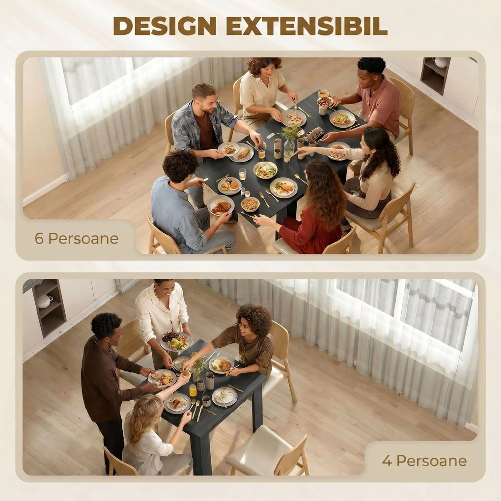 HOMCOM Masă Extensibilă de Sufragerie 4-6 Persoane, Negru | Aosom Romania