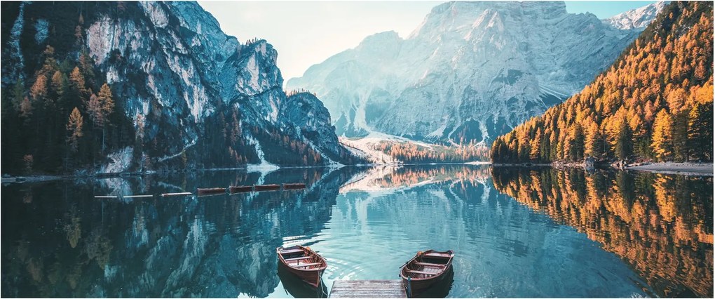 Tablou - Bărci pe Lacul Braies (120x50 cm)