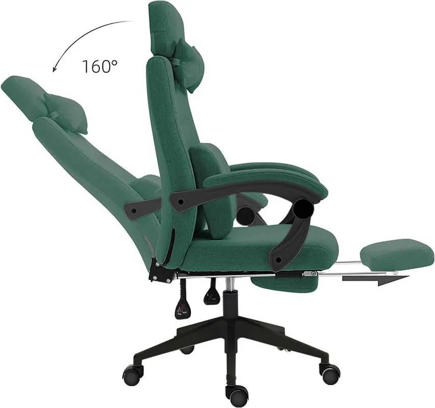 Scaun de birou rotativ cu tetiera si suport pentru picioare, verde