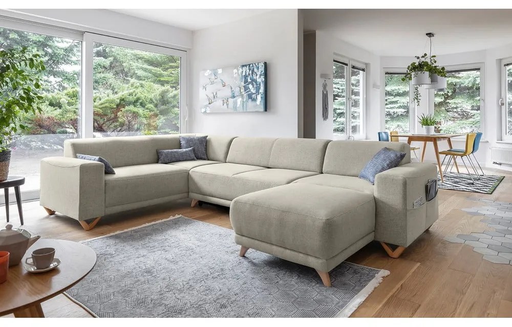 Colțar bej extensibil/cu spațiu de depozitare (cu colț pe partea stângă/în formă de "U") Classy Sophie – Miuform