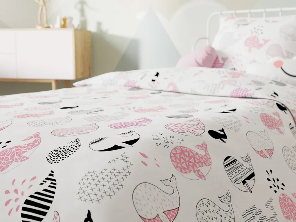 Lenjerie de pat din bumbac alb, PINK ORCA