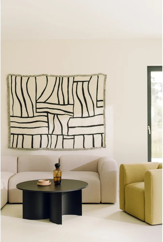 Măsuță de cafea neagră rotundă cu blat cu aspect de lemn de frasin ø 95 cm Gavo – noo.ma