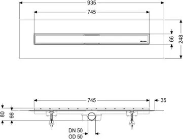 Set rigola de dus cu capac inox, Kessel Linearis Compact, 75cm, Multistop, faiantabil, 45600.63FM