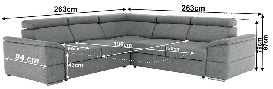 Colţar, gri, SEGORIA LUX 2+2