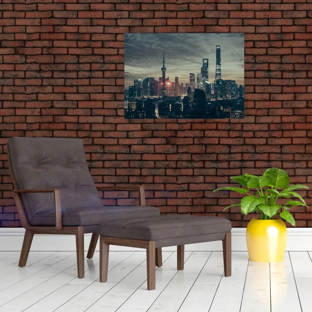 Tablou pe sticlă cu orașul în amurg (70x50 cm)