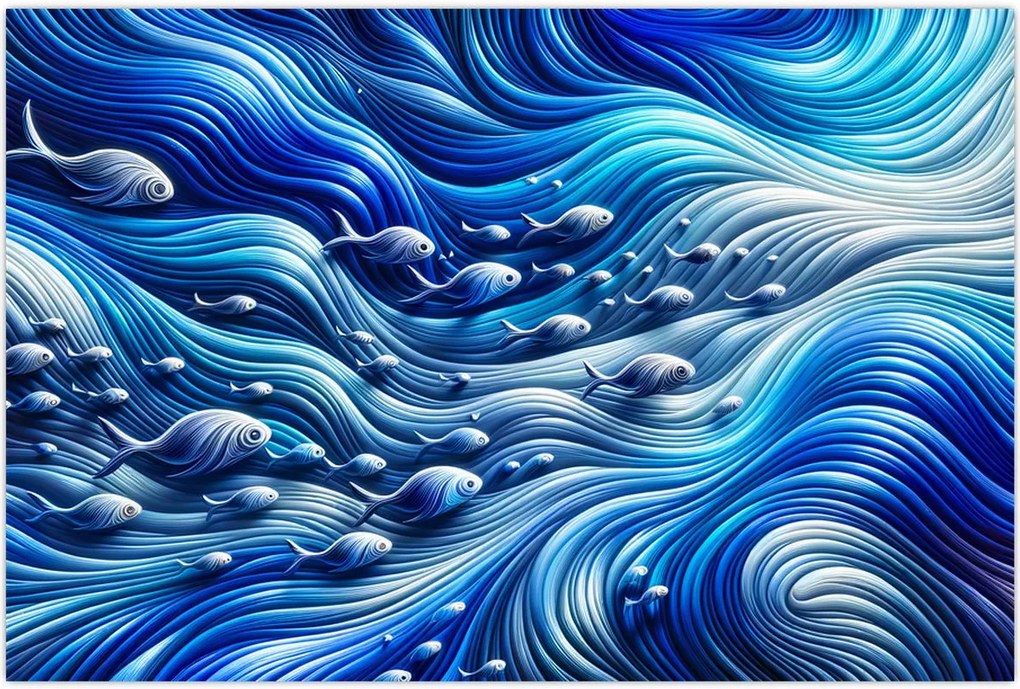 Tablou – Pești în valuri (90x60 cm)