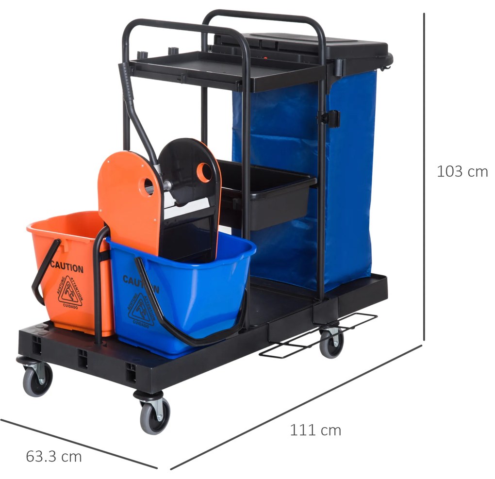 Carucior pentru Curatenie HOMCOM Capacitate 18L si Roti | Aosom Romania