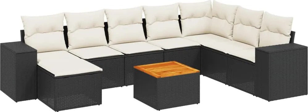 vidaXL Set mobilier de grădină cu perne, 9 piese, negru, poliratan