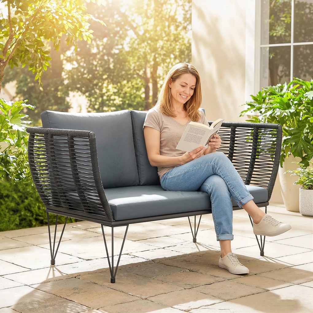 Outsunny Sofa de grădină cu perne 2 locuri Sofa Outdoor Balcon Sofa din ratan Polyrattan Mobilier de grădină 123 x 67 x 72 cm Gri deschis | Aosom Romania