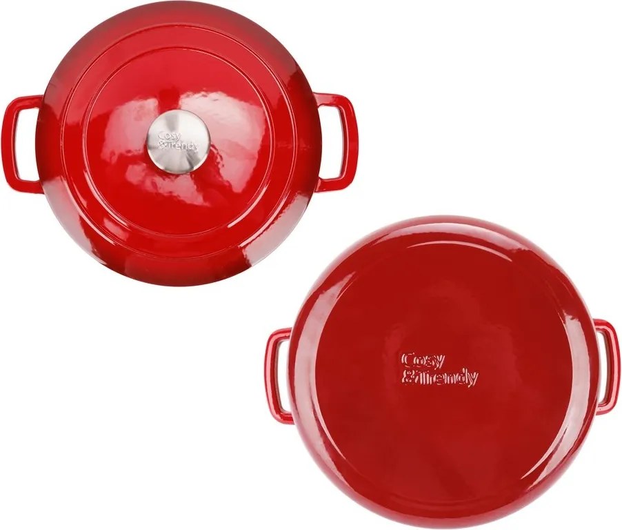Oală fontă emailată cu capac 28 cm. 6.9 L, Roșu tradițional Fontestic Cosy &amp; Trendy 9967503