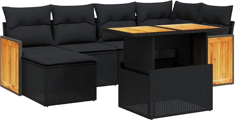 vidaXL Set canapele de grădină cu perne, 7 piese, negru, poliratan