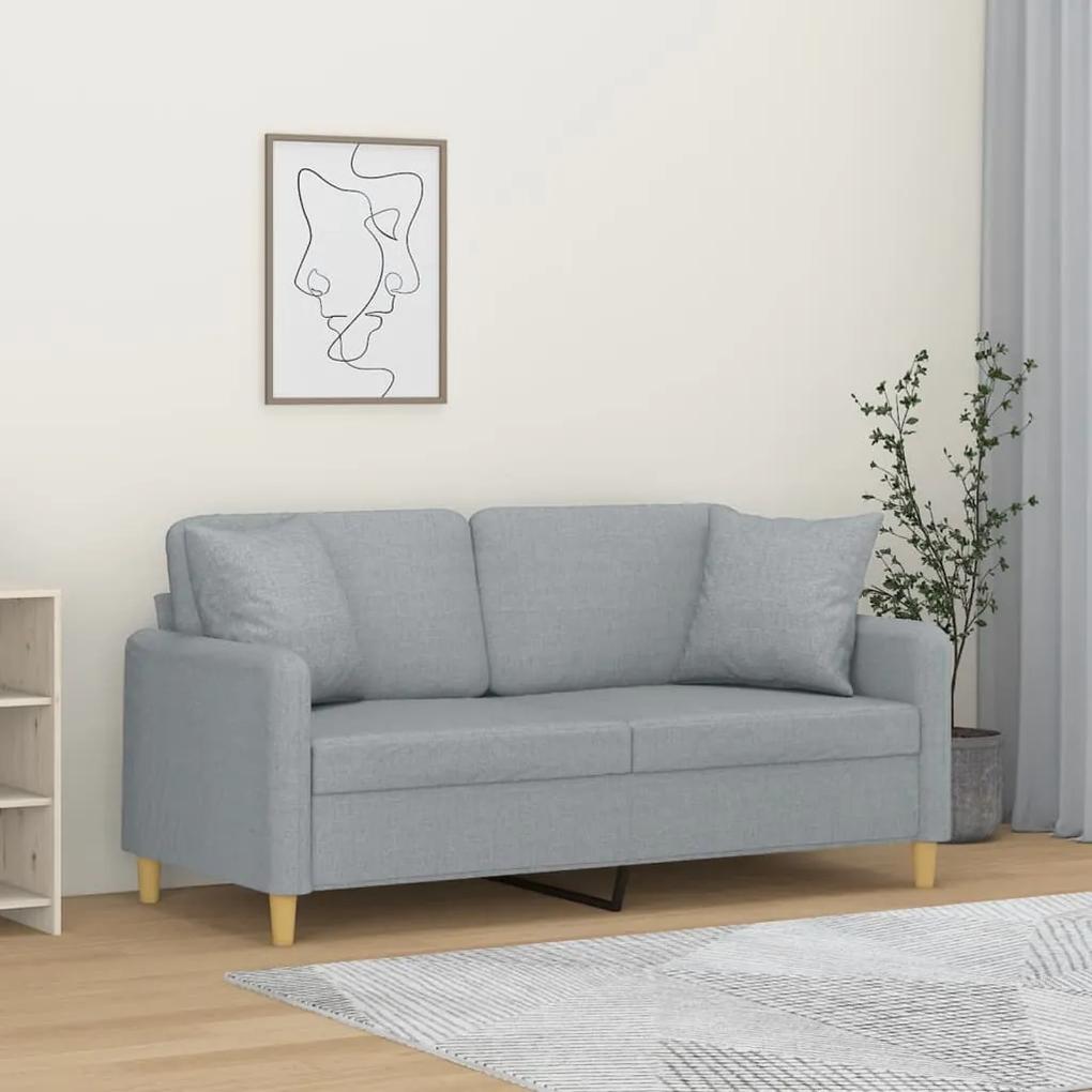 Canapea cu 2 locuri cu pernute, gri deschis, 140 cm, textil
