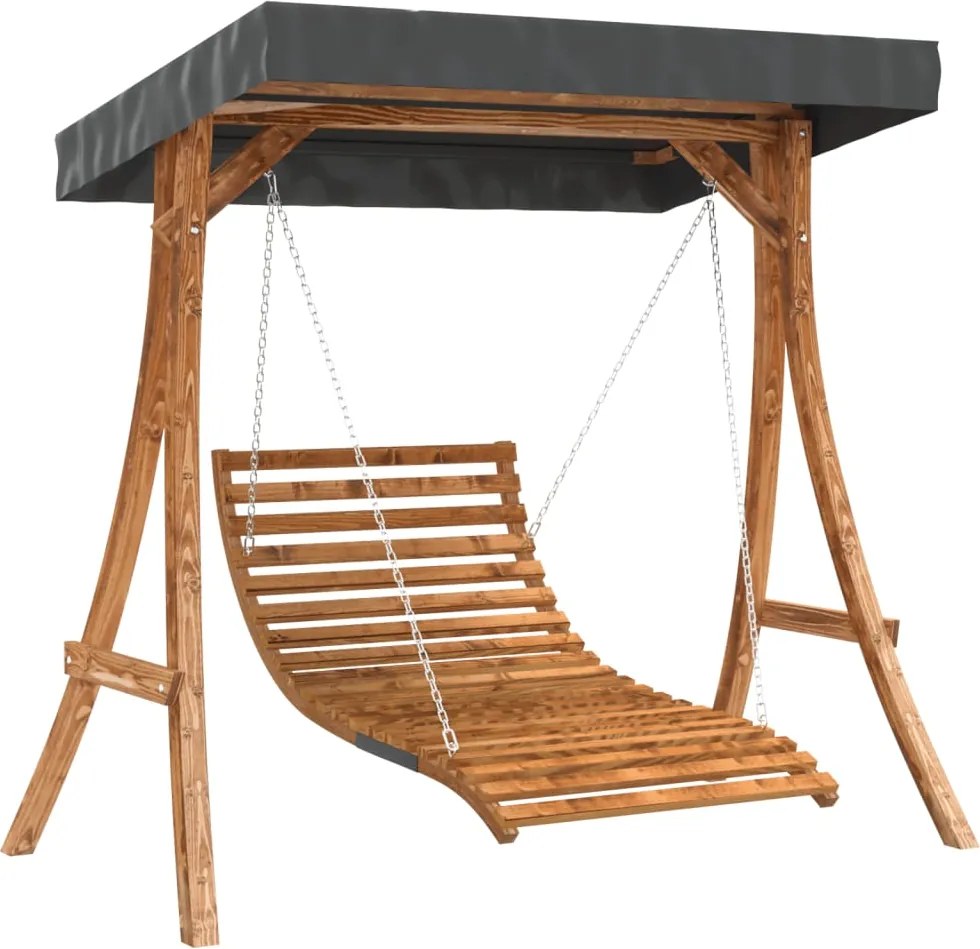 vidaXL Pat balansoar cu baldachin, lemn masiv molid cu finisaj din tec