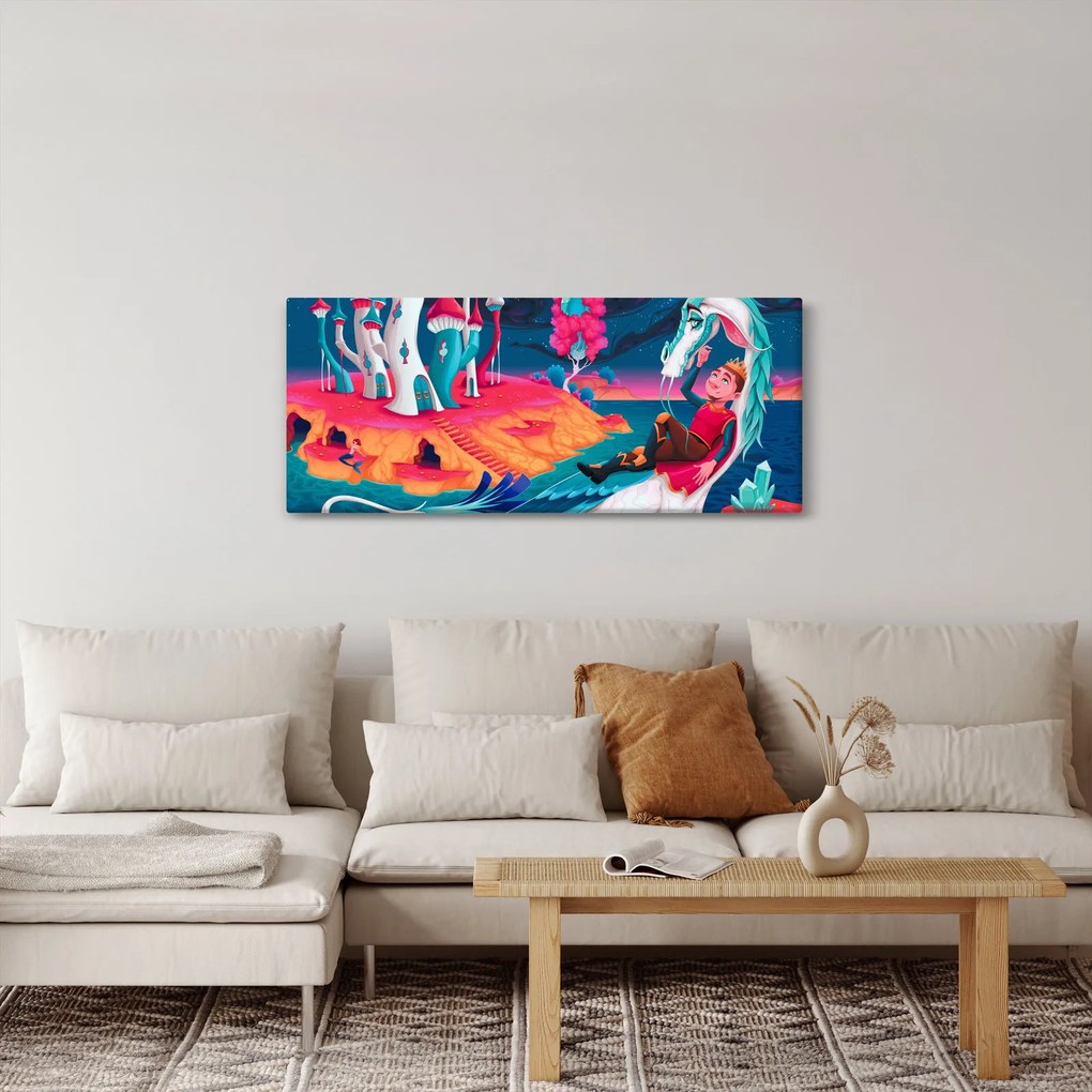 Tablou - Prinț și prințesa cu dragon (120x50 cm)