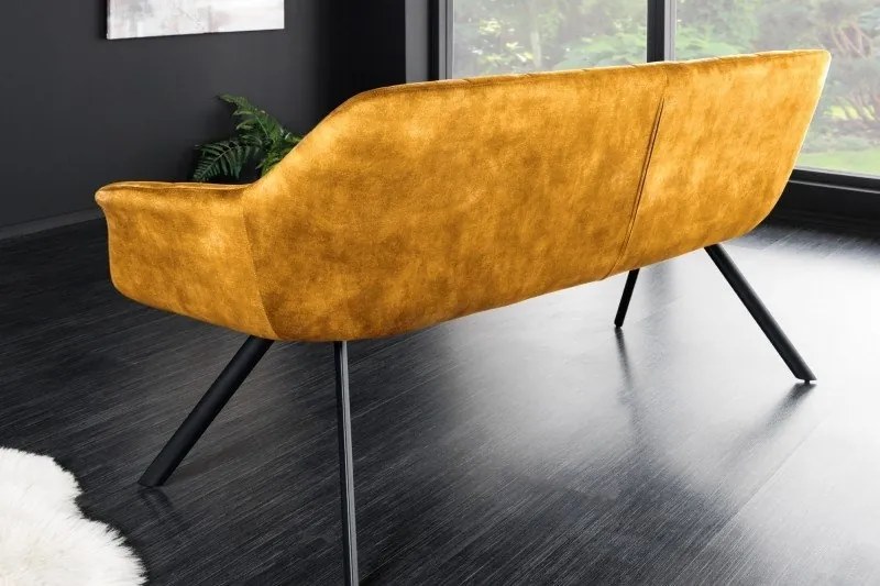 Banca tapitata Papillon 165cm catifea galben mustar