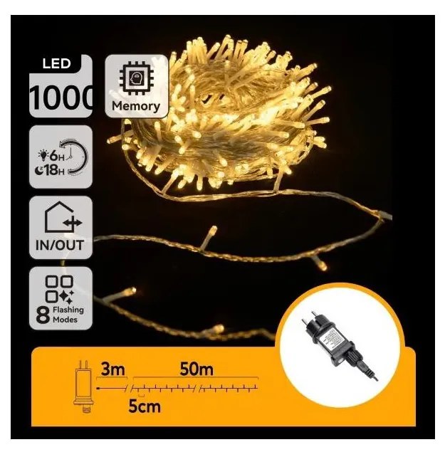Aigostar - Ghirlandă LED de Crăciun pentru exterior, 1000 LED/6W/230V, 50 m, IP44, alb cald