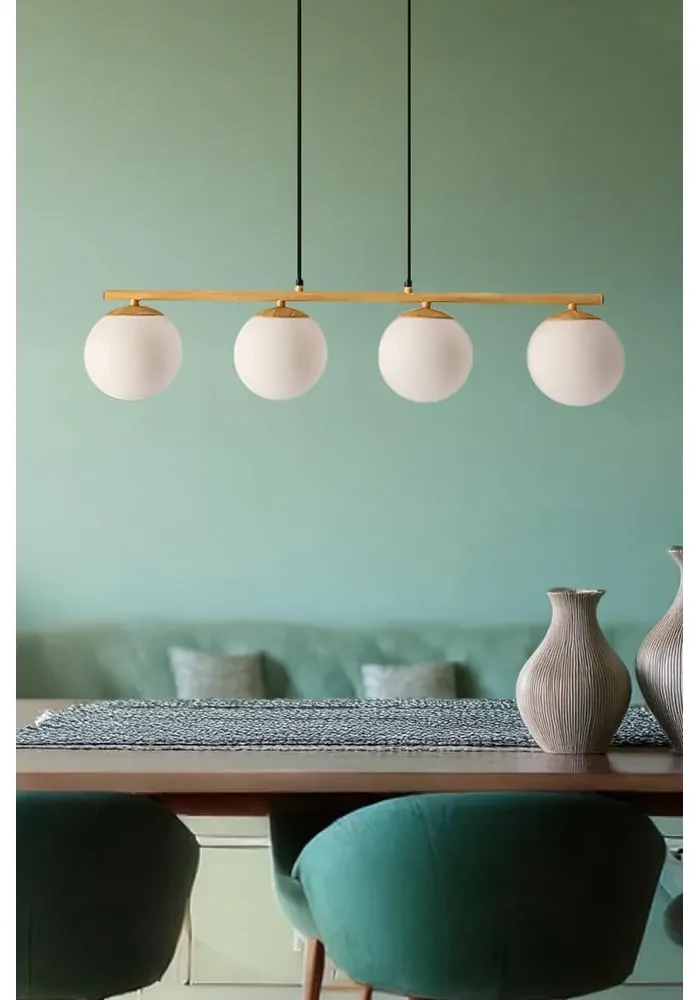 Lustră albă/în culoare naturală cu abajur din sticlă Carrine – Candellux Lighting