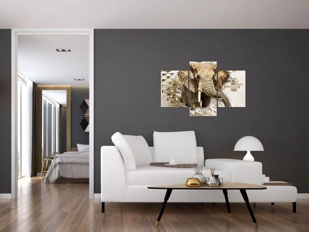 Tablou - Elefant spârgând peretele (90x60 cm)