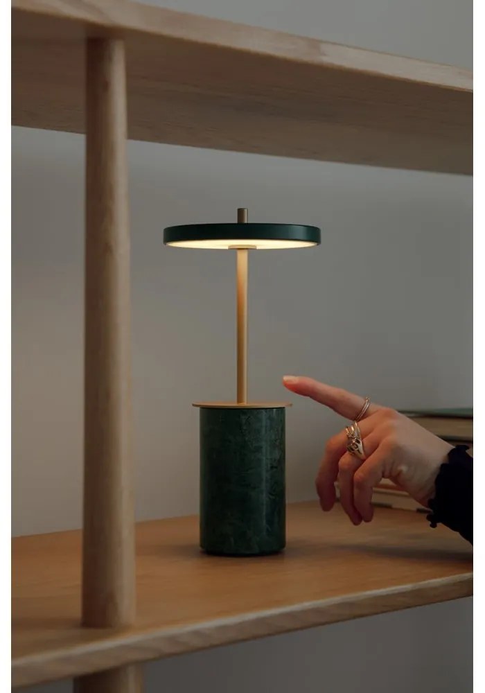 Veioză verde LED cu intensitate reglabilă din marmură cu abajur din metal (înălțime 25,5 cm) Asteria Move Mini – UMAGE