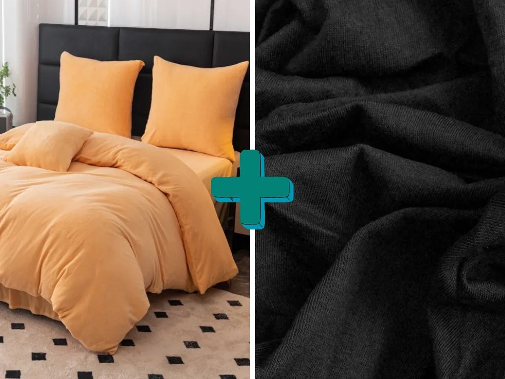 Set de lenjerie microfleece FUZZA + Cearceaf JERSEY EXCLUSIVE 90x200 cm negru, pat de o persoana