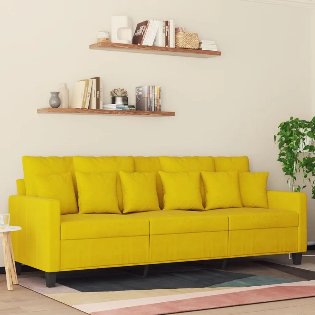 vidaXL Canapea cu 3 locuri, galben, 180 cm, catifea