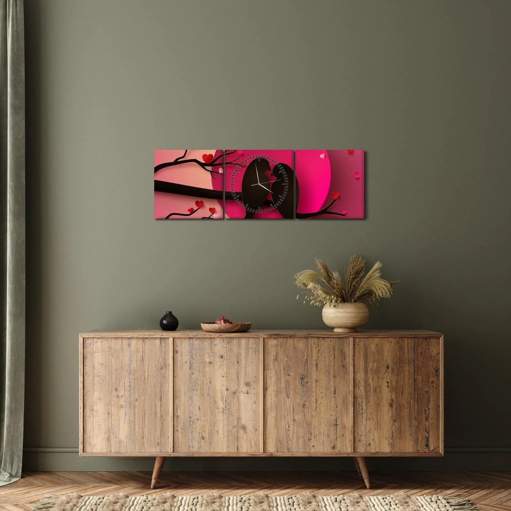 Tablou - Păsări îndrăgostite (cu ceas) (90x30 cm)