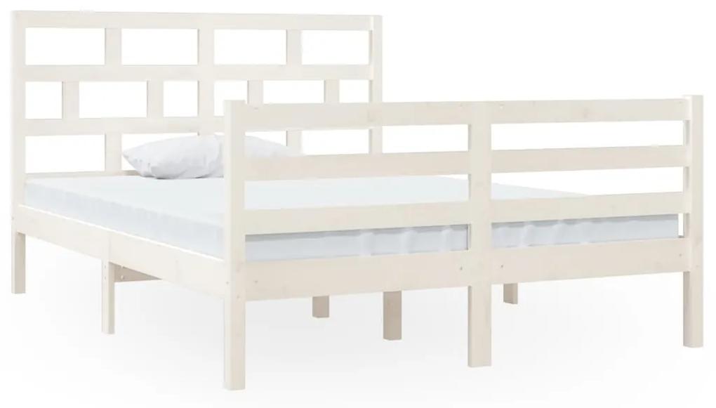 3101259 vidaXL Cadru de pat dublu, alb, 135x190 cm, lemn masiv