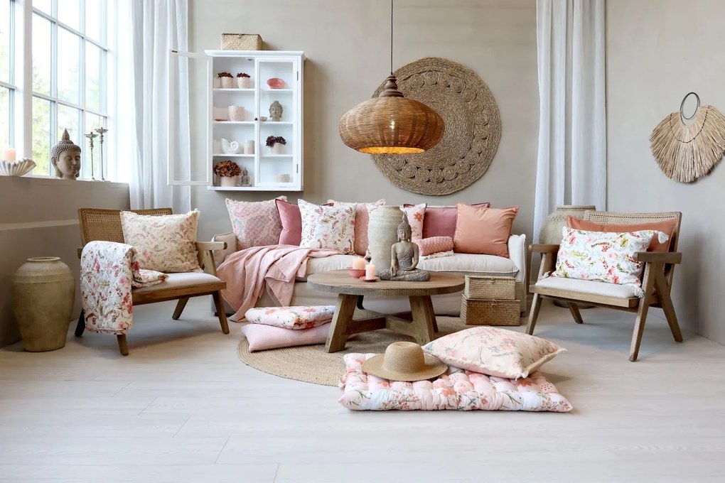 Pilota crem, din bumbac, model floral, 180x130cm, Aix