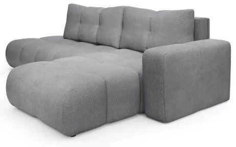 Colțar extensibil tapițat ALMADA, cu spațiu de depozitare, formă L, pe partea dreaptă, gri