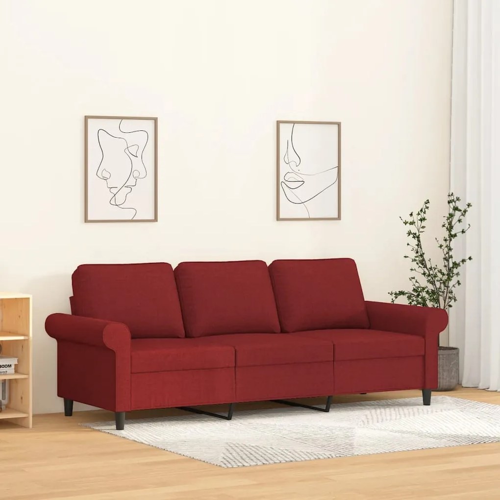 349207 vidaXL Canapea cu 3 locuri, roșu vin, 180 cm, material textil