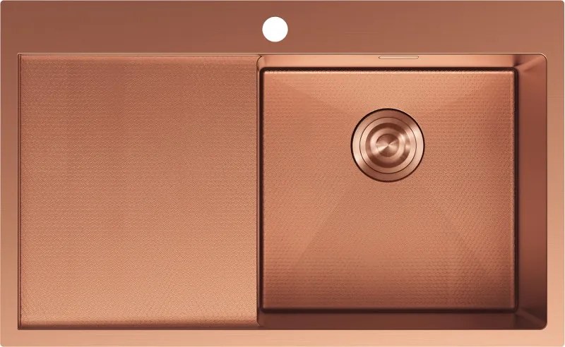 Mexen Exar chiuvetă de oțel inoxidabil cu 1 compartiment și scurgător, dreaptă 780 x 480 mm, cupru HC - 6434781010P-65HC