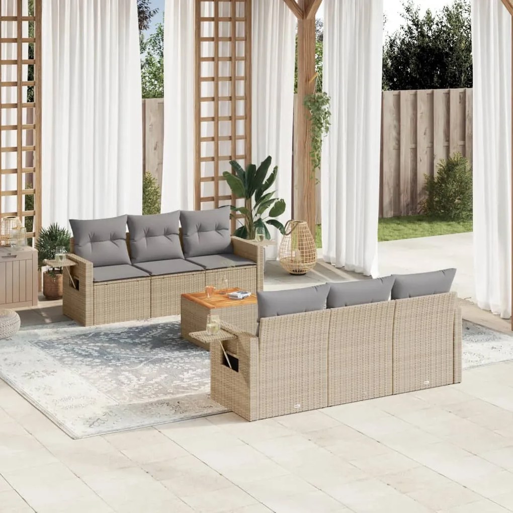 vidaXL Set canapele de grădină, 7 piese, cu perne, bej, poliratan