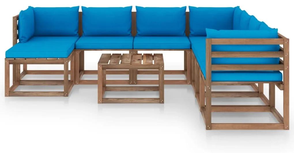 Set mobilier de gradina cu perne albastru deschis, 9 piese Albastru deschis, 3x colt + 4x mijloc + suport pentru picioare + masa, 1