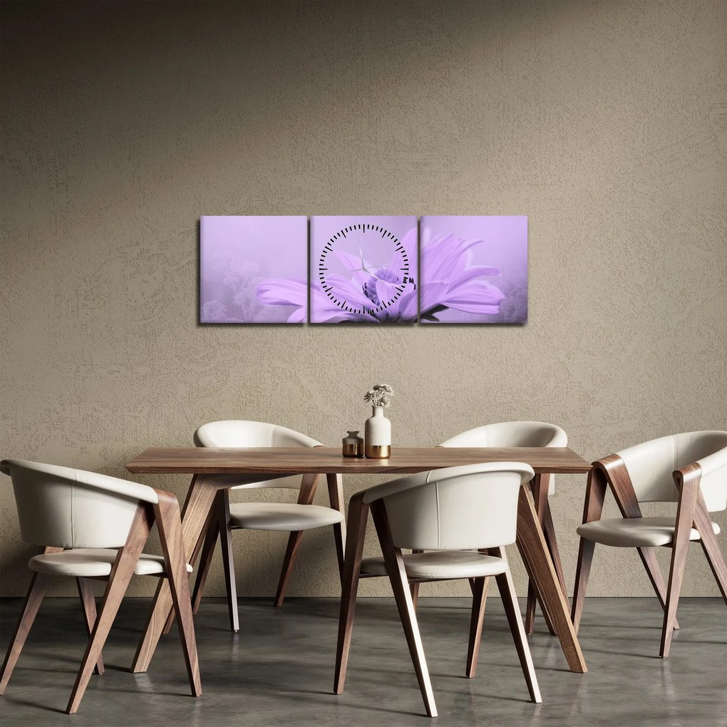 Tablou - Flori mov (cu ceas) (90x30 cm)