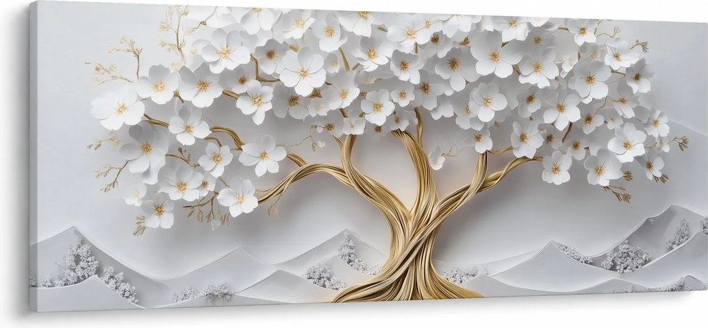 Tablou – Arborele vieții 3D plin de flori (120x50 cm)