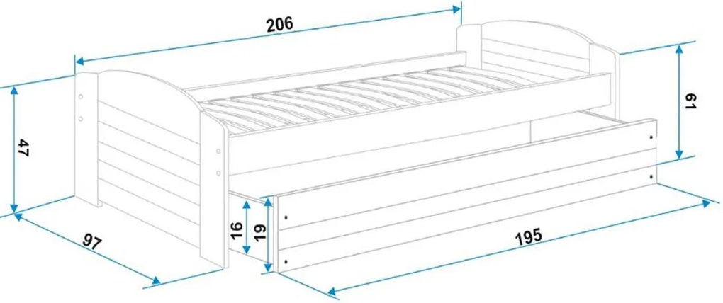Supermobel Pat pentru copii LILI P1 + SD + saltea + somieră GRATIS, 90x200, alb, alb
