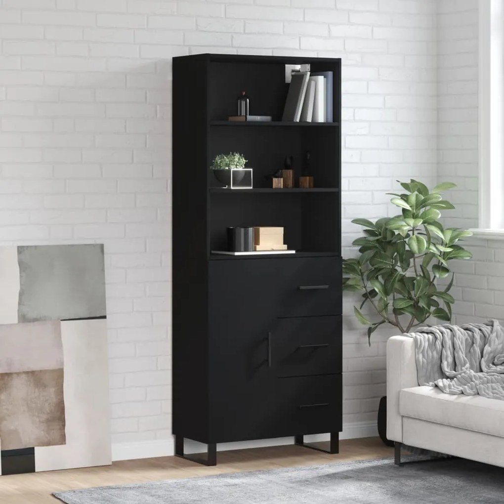 3189470 vidaXL Dulap înalt, negru, 69,5x34x180 cm, lemn compozit