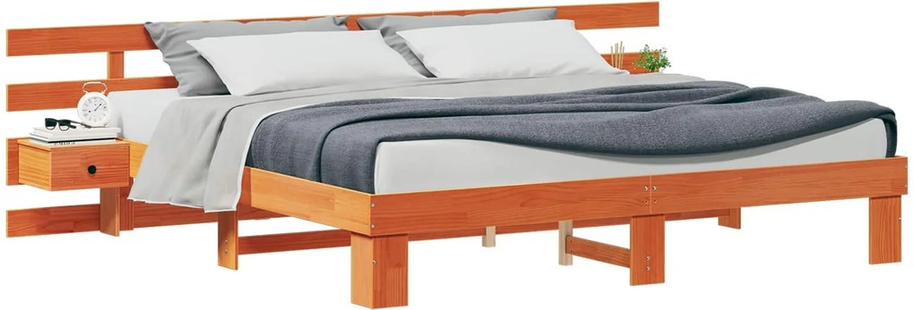 vidaXL Cadru de pat cu headboard Maro 200 x 200 cm Lemn de pin masiv