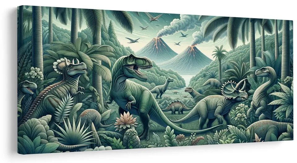 Tablou lumea preistorică a dinozaurilor în junglă