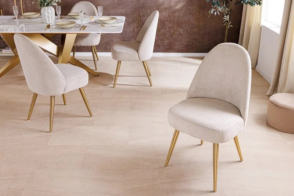 Set de 2 scaune, Catifea Raiata, Bej, MIA CASA, A-45926 VC