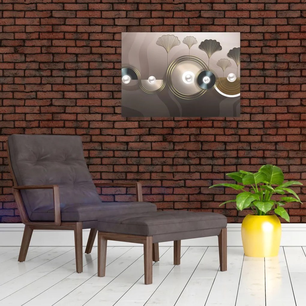 Tablou pe sticlă - Abstract maro-auriu (70x50 cm)